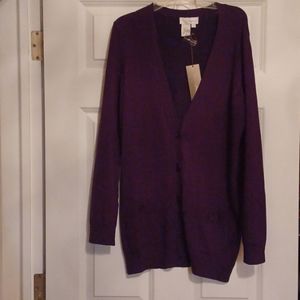 NWT Spiegel women's size XS eggplant purple stretch silk boyfriend sweater